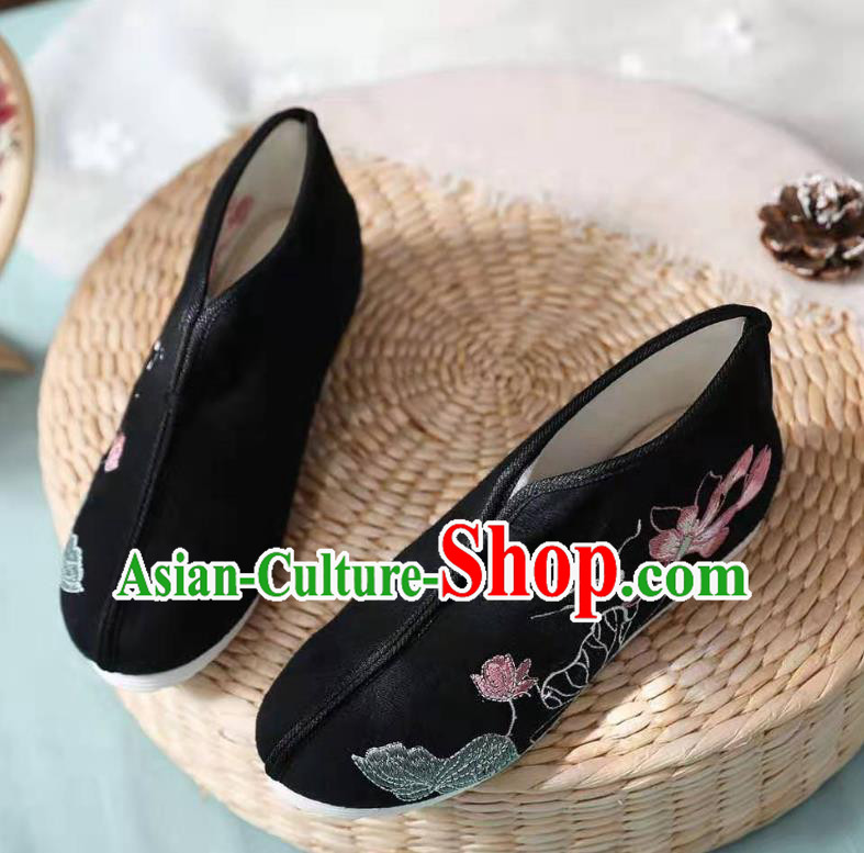 Chinese Black Embroidered Lotus Shoes Hanfu Shoes Women Shoes Opera Shoes Princess Shoes Chinese Black Embroidered Lotus Shoes Hanfu Shoes Women Shoes Opera Shoes Princess Shoes