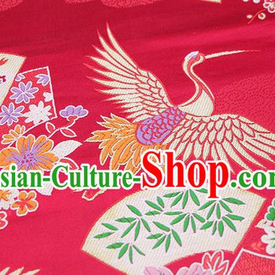 Chinese Classical Crane Plum Pattern Design Red Brocade Fabric Asian Traditional Hanfu Satin Material