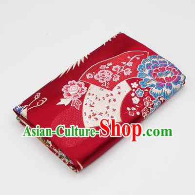 Chinese Classical Crane Plum Pattern Design Purplish Red Brocade Fabric Asian Traditional Hanfu Satin Material