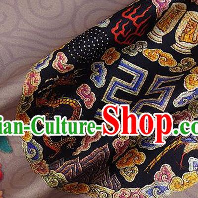 Chinese Classical Dragon Peony Pattern Design Light Brown Silk Fabric Asian Traditional Hanfu Mulberry Silk Material