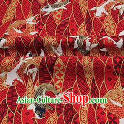 Chinese Classical Carps Pattern Design Red Brocade Fabric Asian Traditional Hanfu Satin Material