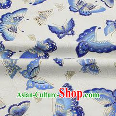 Chinese Classical Butterfly Pattern Design White Brocade Fabric Asian Traditional Hanfu Satin Material