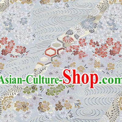 Chinese Classical Sakura Pattern Design Light Blue Brocade Fabric Asian Traditional Hanfu Satin Material