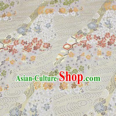 Chinese Classical Sakura Pattern Design Beige Brocade Fabric Asian Traditional Hanfu Satin Material