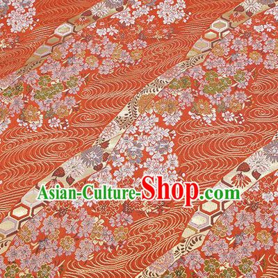 Chinese Classical Sakura Pattern Design Red Brocade Fabric Asian Traditional Hanfu Satin Material