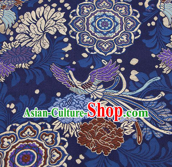 Chinese Classical Phoenix Peony Pattern Design Navy Brocade Fabric Asian Traditional Hanfu Satin Material Chinese Classical Phoenix Peony Pattern Design Navy Brocade Fabric Asian Traditional Hanfu Satin Material