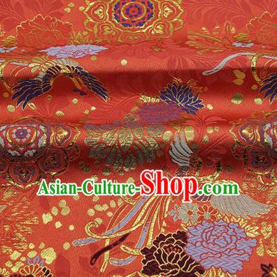 Chinese Classical Phoenix Peony Pattern Design Red Brocade Fabric Asian Traditional Hanfu Satin Material