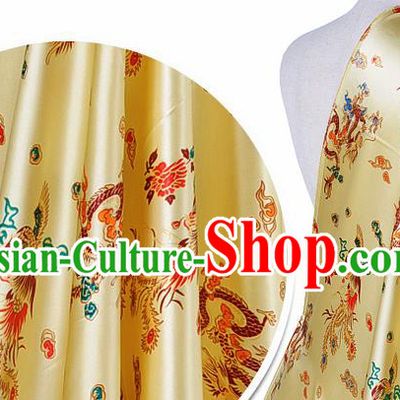Chinese Classical Dragon Phoenix Pattern Design Yellow Silk Fabric Asian Traditional Hanfu Mulberry Silk Material