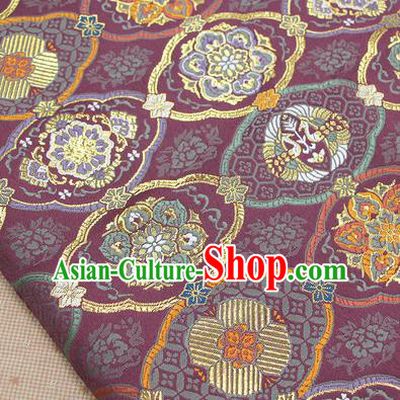 Asian Japanese Traditional Pattern Design Purple Brocade Fabric Tapestry Satin