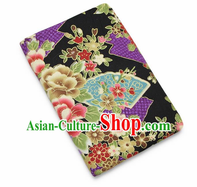 Asian Japanese Traditional Peony Pattern Design Black Brocade Fabric Tapestry Satin Asian Japanese Traditional Peony Pattern Design Black Brocade Fabric Tapestry Satin