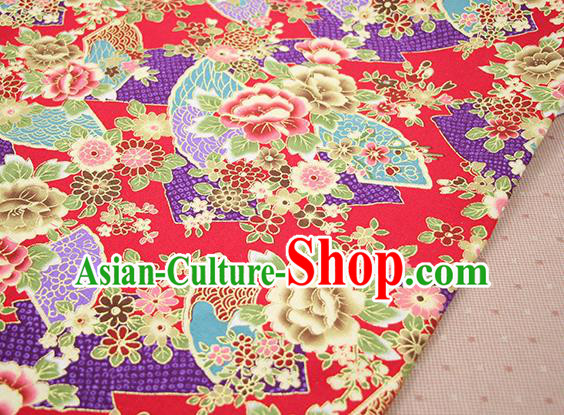 Asian Japanese Traditional Peony Pattern Design Red Brocade Fabric Tapestry Satin Asian Japanese Traditional Peony Pattern Design Red Brocade Fabric Tapestry Satin