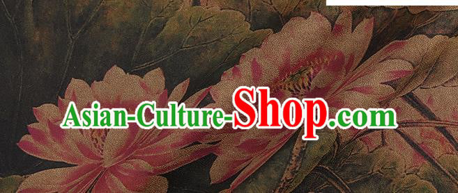 Chinese Classical Lotus Pattern Design Atrovirens Silk Fabric Asian Traditional Hanfu Mulberry Silk Material Chinese Classical Lotus Pattern Design Atrovirens Silk Fabric Asian Traditional Hanfu Mulberry Silk Material