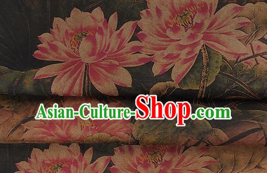 Chinese Classical Lotus Pattern Design Atrovirens Silk Fabric Asian Traditional Hanfu Mulberry Silk Material Chinese Classical Lotus Pattern Design Atrovirens Silk Fabric Asian Traditional Hanfu Mulberry Silk Material
