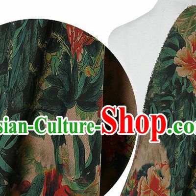 Chinese Classical Peony Pattern Design Atrovirens Silk Fabric Asian Traditional Hanfu Mulberry Silk Material