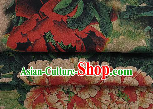 Chinese Classical Peony Pattern Design Atrovirens Silk Fabric Asian Traditional Hanfu Mulberry Silk Material Chinese Classical Peony Pattern Design Atrovirens Silk Fabric Asian Traditional Hanfu Mulberry Silk Material