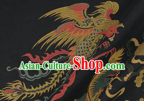 Chinese Classical Phoenix Pattern Design Black Silk Fabric Asian Traditional Hanfu Mulberry Silk Material Chinese Classical Phoenix Pattern Design Black Silk Fabric Asian Traditional Hanfu Mulberry Silk Material