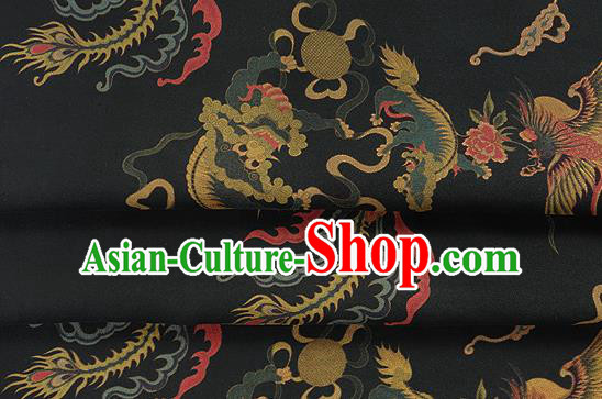 Chinese Classical Phoenix Pattern Design Black Silk Fabric Asian Traditional Hanfu Mulberry Silk Material Chinese Classical Phoenix Pattern Design Black Silk Fabric Asian Traditional Hanfu Mulberry Silk Material