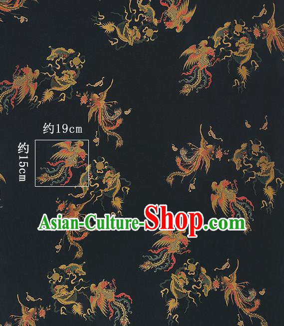Chinese Classical Phoenix Pattern Design Black Silk Fabric Asian Traditional Hanfu Mulberry Silk Material Chinese Classical Phoenix Pattern Design Black Silk Fabric Asian Traditional Hanfu Mulberry Silk Material