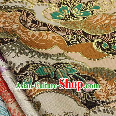 Asian Japanese Traditional Sakura Pattern Design Black Brocade Fabric Tapestry Satin