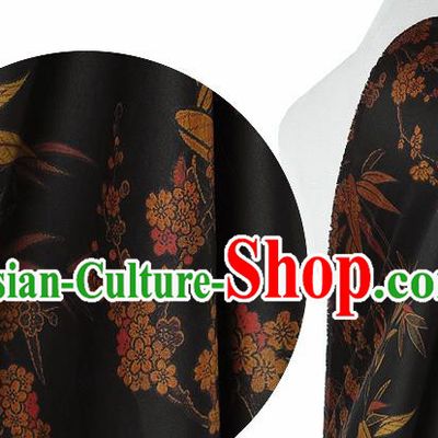 Chinese Classical Bamboo Plum Pattern Design Black Silk Fabric Asian Traditional Hanfu Mulberry Silk Material