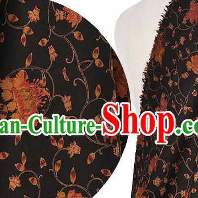 Chinese Classical Twine Lotus Pattern Design Black Silk Fabric Asian Traditional Hanfu Mulberry Silk Material