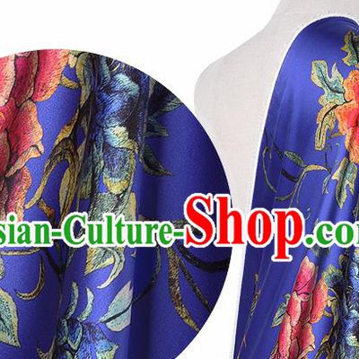 Chinese Classical Peony Butterfly Pattern Design Royalblue Silk Fabric Asian Traditional Hanfu Mulberry Silk Material