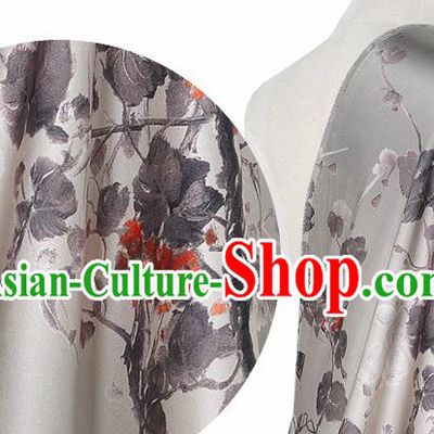 Chinese Classical Leaf Pattern Design Light Grey Silk Fabric Asian Traditional Hanfu Mulberry Silk Material