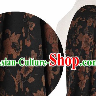 Chinese Classical Pattern Design Black Silk Fabric Asian Traditional Hanfu Mulberry Silk Material