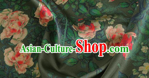 Chinese Classical Roses Pattern Design Atrovirens Silk Fabric Asian Traditional Hanfu Mulberry Silk Material Chinese Classical Roses Pattern Design Atrovirens Silk Fabric Asian Traditional Hanfu Mulberry Silk Material