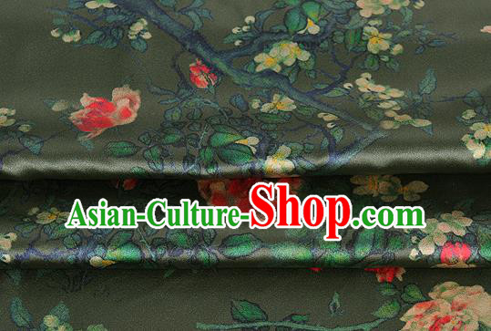 Chinese Classical Roses Pattern Design Atrovirens Silk Fabric Asian Traditional Hanfu Mulberry Silk Material Chinese Classical Roses Pattern Design Atrovirens Silk Fabric Asian Traditional Hanfu Mulberry Silk Material