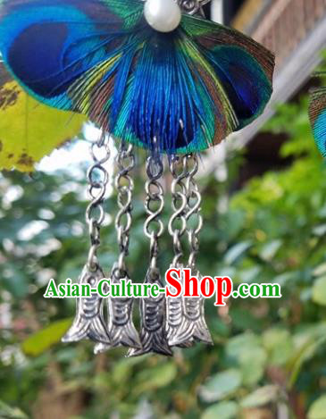 Traditional Chinese Handmade Peacock Feather Earrings National Ear Accessories for Women Traditional Chinese Handmade Peacock Feather Earrings National Ear Accessories for Women