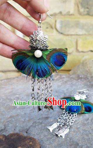 Traditional Chinese Handmade Peacock Feather Earrings National Ear Accessories for Women Traditional Chinese Handmade Peacock Feather Earrings National Ear Accessories for Women