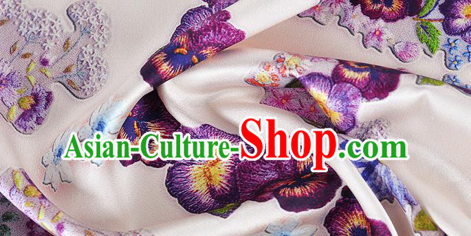 Chinese Classical Flowers Pattern Design Champagne Silk Fabric Asian Traditional Hanfu Mulberry Silk Material Chinese Classical Flowers Pattern Design Champagne Silk Fabric Asian Traditional Hanfu Mulberry Silk Material