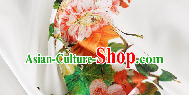 Chinese Classical Flowers Pattern Design White Silk Fabric Asian Traditional Hanfu Mulberry Silk Material Chinese Classical Flowers Pattern Design White Silk Fabric Asian Traditional Hanfu Mulberry Silk Material