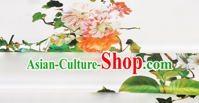 Chinese Classical Flowers Pattern Design White Silk Fabric Asian Traditional Hanfu Mulberry Silk Material Chinese Classical Flowers Pattern Design White Silk Fabric Asian Traditional Hanfu Mulberry Silk Material