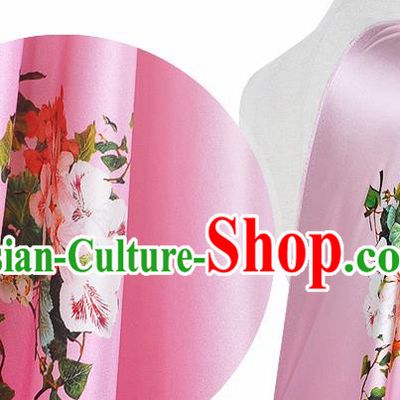 Chinese Classical Flowers Pattern Design Pink Silk Fabric Asian Traditional Hanfu Mulberry Silk Material