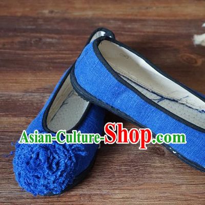 Traditional Chinese Blue Cloth Shoes National Wedding Shoes Hanfu Shoes for Women
