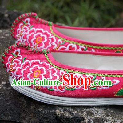 Traditional Chinese Wedding Embroidered Rosy Shoes National Ethnic Shoes Hanfu Shoes for Women