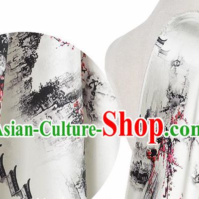 Chinese Classical Plum Blossom Pattern Design White Silk Fabric Asian Traditional Hanfu Mulberry Silk Material