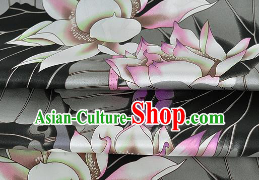 Chinese Classical Lotus Pattern Design Grey Silk Fabric Asian Traditional Hanfu Mulberry Silk Material Chinese Classical Lotus Pattern Design Grey Silk Fabric Asian Traditional Hanfu Mulberry Silk Material