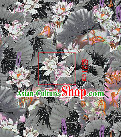 Chinese Classical Lotus Pattern Design Grey Silk Fabric Asian Traditional Hanfu Mulberry Silk Material Chinese Classical Lotus Pattern Design Grey Silk Fabric Asian Traditional Hanfu Mulberry Silk Material