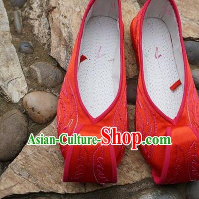 Traditional Chinese Red Embroidered Shoes National Ethnic Wedding Shoes Hanfu Shoes for Women