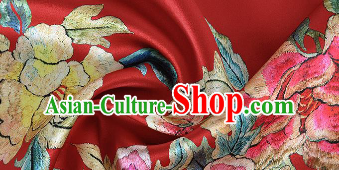 Chinese Classical Peony Pattern Design Red Silk Fabric Asian Traditional Hanfu Mulberry Silk Material Chinese Classical Peony Pattern Design Red Silk Fabric Asian Traditional Hanfu Mulberry Silk Material