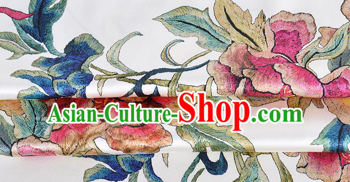 Chinese Classical Peony Pattern Design White Silk Fabric Asian Traditional Hanfu Mulberry Silk Material Chinese Classical Peony Pattern Design White Silk Fabric Asian Traditional Hanfu Mulberry Silk Material