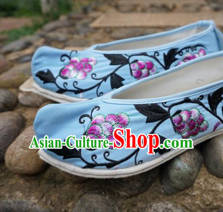Traditional Chinese Embroidered Grape Blue Shoes National Wedding Shoes Hanfu Shoes for Women Traditional Chinese Embroidered Grape Blue Shoes National Wedding Shoes Hanfu Shoes for Women
