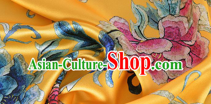 Chinese Classical Peony Pattern Design Yellow Silk Fabric Asian Traditional Hanfu Mulberry Silk Material Chinese Classical Peony Pattern Design Yellow Silk Fabric Asian Traditional Hanfu Mulberry Silk Material