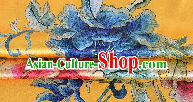 Chinese Classical Peony Pattern Design Yellow Silk Fabric Asian Traditional Hanfu Mulberry Silk Material Chinese Classical Peony Pattern Design Yellow Silk Fabric Asian Traditional Hanfu Mulberry Silk Material