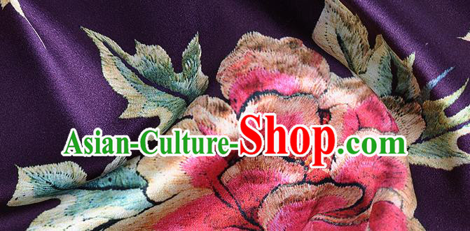 Chinese Classical Peony Pattern Design Purple Silk Fabric Asian Traditional Hanfu Mulberry Silk Material Chinese Classical Peony Pattern Design Purple Silk Fabric Asian Traditional Hanfu Mulberry Silk Material