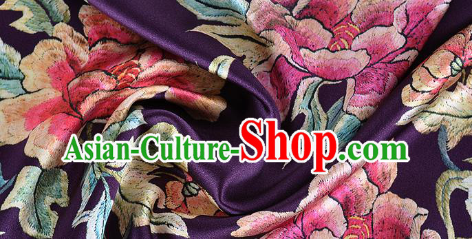 Chinese Classical Peony Pattern Design Purple Silk Fabric Asian Traditional Hanfu Mulberry Silk Material Chinese Classical Peony Pattern Design Purple Silk Fabric Asian Traditional Hanfu Mulberry Silk Material