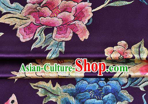 Chinese Classical Peony Pattern Design Purple Silk Fabric Asian Traditional Hanfu Mulberry Silk Material Chinese Classical Peony Pattern Design Purple Silk Fabric Asian Traditional Hanfu Mulberry Silk Material